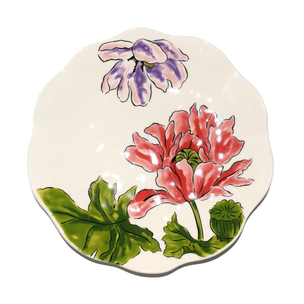 Graces Teaware Floral Plate 8.25 Inch White Pink Scalloped Excellent Flower
